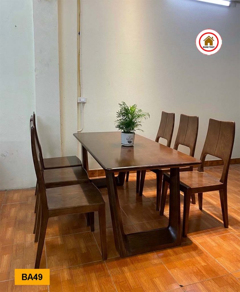 Bàn ăn chân quỳ chữ U kèm 6 ghế ba tiêu gỗ sồi Nga BA49