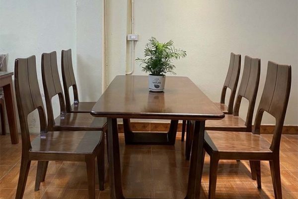 Bàn ăn chân quỳ chữ U kèm 6 ghế ba tiêu gỗ sồi Nga BA49