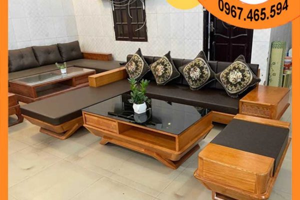 Sofa góc chữ L chân thuyền gỗ sồi Nga SG92 Hà Nam