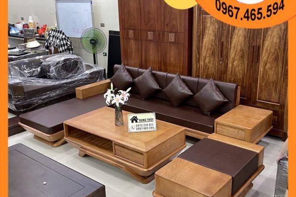 Sofa góc chữ L chân thuyền gỗ sồi Nga SG92 Hanoi