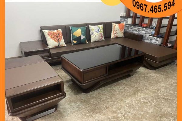 Sofa góc chữ L chân thuyền gỗ sồi Nga SG92 chất Hà Nội