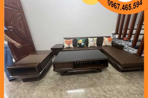 Sofa góc chữ L chân thuyền gỗ sồi Nga SG92 chất Hà Nội