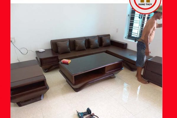Sofa góc chữ L chân thuyền gỗ sồi Nga SG92 thanhmien 2