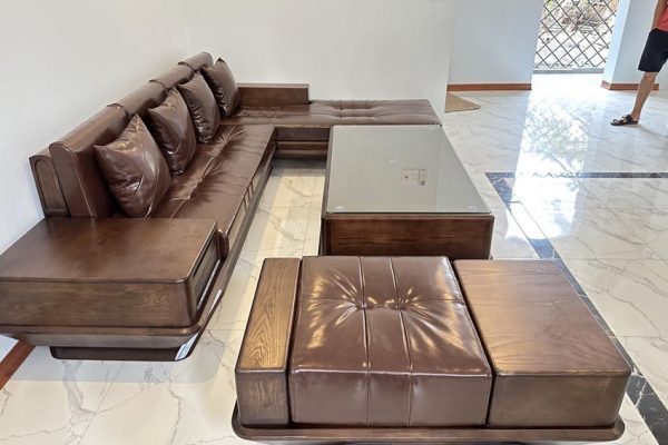 Sofa góc chữ L chân thuyền gỗ sồi Nga SG92
