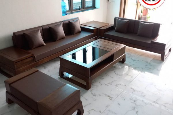Bàn giao nhà chị Linh - Phú Sơn, TP Bỉm Sơn, Thanh Hóa - Bộ ghế sofa 2 văng chân quỳ gỗ sồi