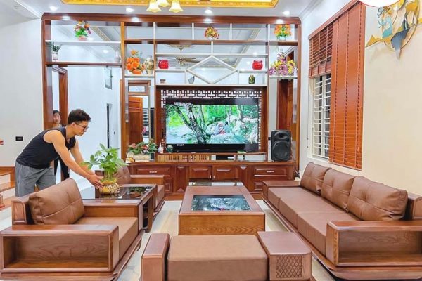 bàn ghế gỗ tay vuông cho phòng khách