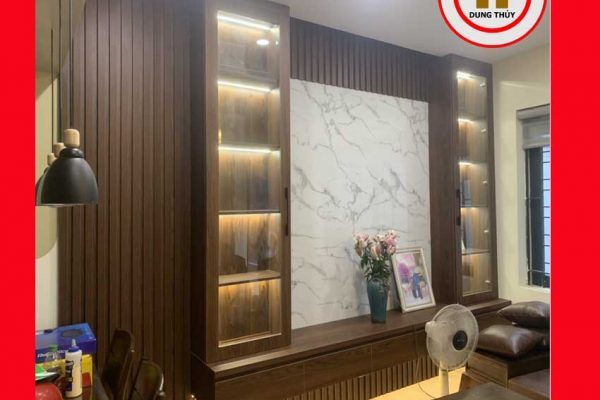 Vách ốp tường gỗ công nghiệp phòng khách VO01