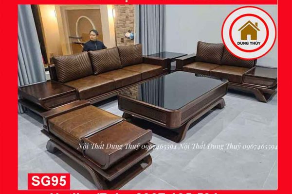 Bộ ghế sofa 2 văng thuyền cánh cong gỗ sồi Nga SG95 hanam 5