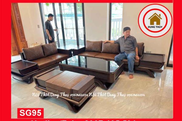 Bộ ghế sofa 2 văng thuyền cánh cong gỗ sồi Nga SG95 hanam 5