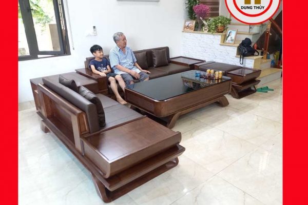 Bộ ghế sofa 2 văng thuyền ngăn kéo cong gỗ sồi Nga SG95
