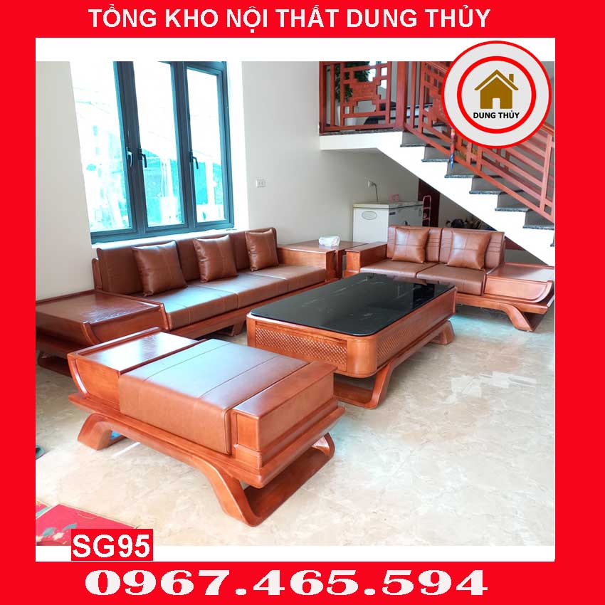 Bộ ghế sofa 2 văng thuyền cánh cong gỗ sồi Nga SG95 kyanh 3