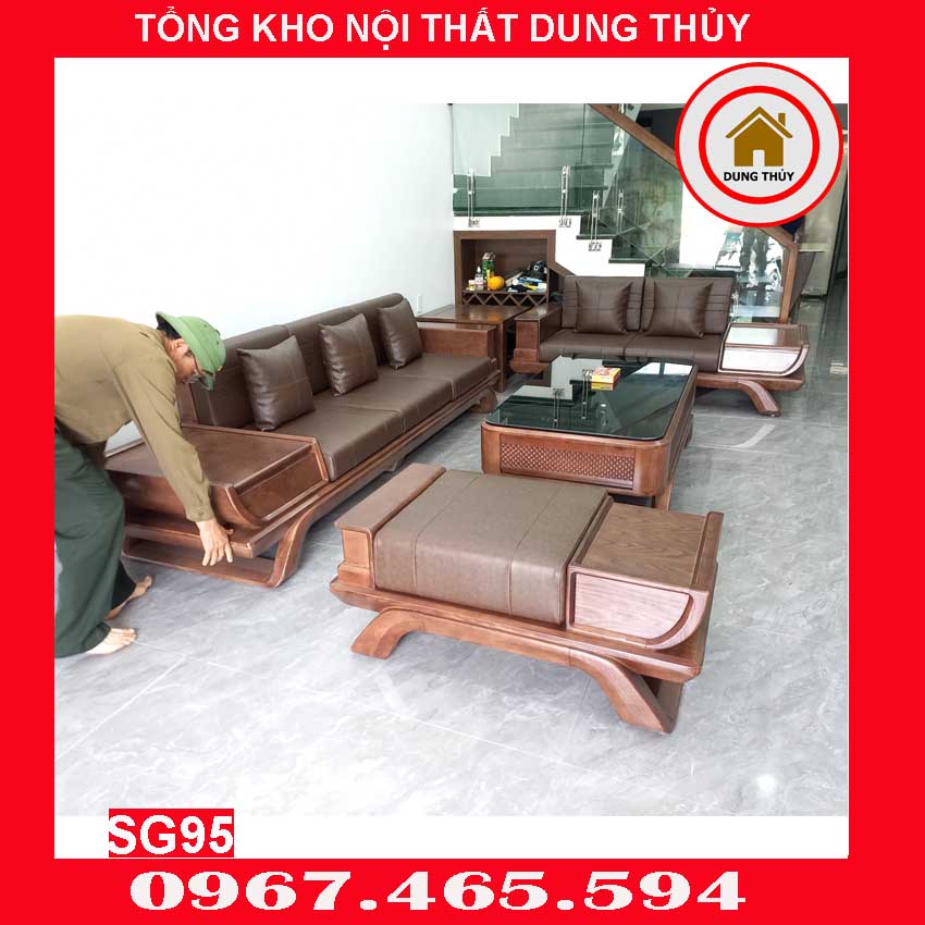 Bộ ghế sofa 2 văng thuyền cánh cong gỗ sồi Nga SG95 thanhha 2