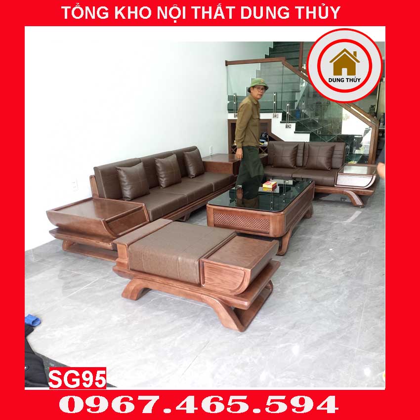 Bộ ghế sofa 2 văng thuyền cánh cong gỗ sồi Nga SG95 thanhha 2