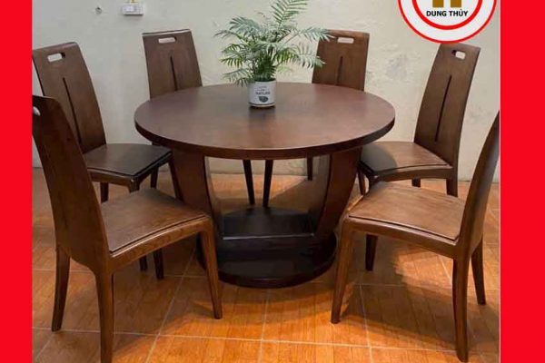 Bàn ăn tròn 6 ghế tựa cao gỗ sồi Nga BA50