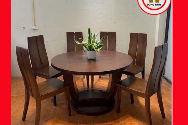 Bàn ăn tròn 6 ghế tựa cao gỗ sồi Nga BA50