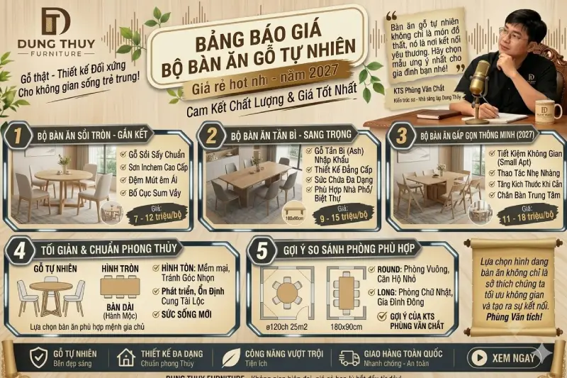 Bảng báo giá bộ bàn ăn bằng gỗ tự nhiên