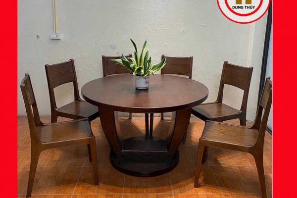 Bộ bàn ăn tròn 6 ghế tựa thấp gỗ sồi Nga BA51