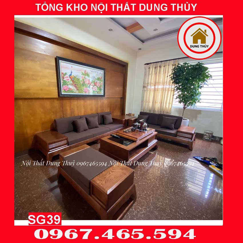 Bộ ghế sofa 2 văng chân quỳ chữ U gỗ sồi Nga