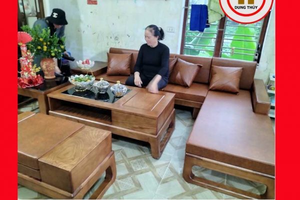Bộ ghế sofa góc L chân vòng choãi gỗ sồi Nga SG74L