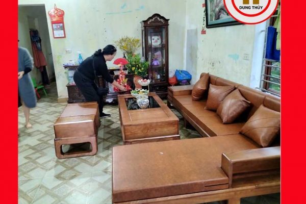 Bộ ghế sofa góc L chân vòng choãi gỗ sồi Nga SG74L