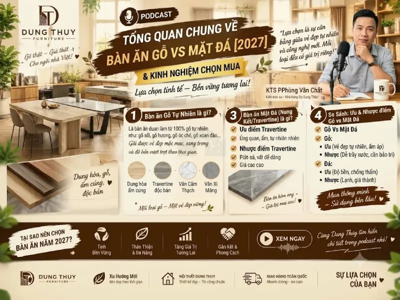 Nên mua bàn ăn mặt đá hay gỗ
