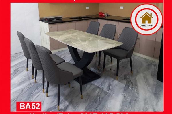 Bàn ăn chữ X đá ceramic 6 ghế Molly nhập khẩu BA52