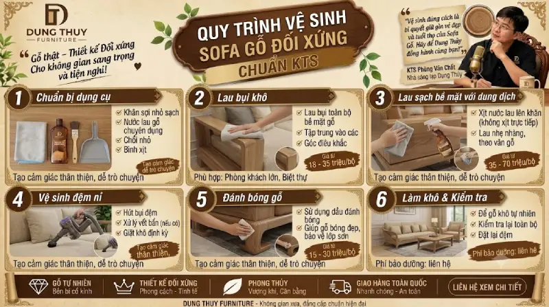 Hướng dẫn vệ sinh sofa gỗ đối xứng