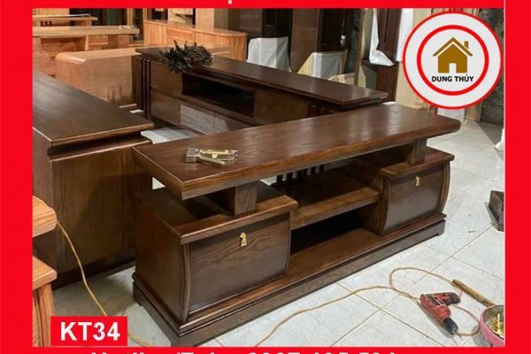 Kệ tivi 2 cánh cong gỗ sồi Nga KT34