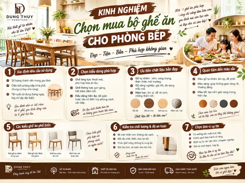 Kinh nghiệm chọn mua bộ ghế ăn cho phòng bếp
