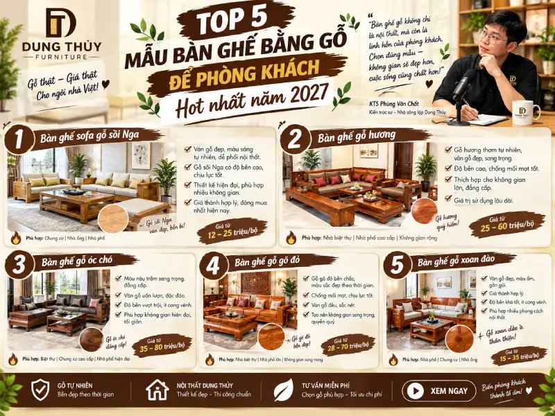mẫu bàn ghế bằng gỗ để phòng khách hot nhất