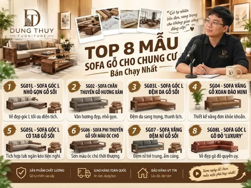 mẫu sofa gỗ cho phòng khách chung cư