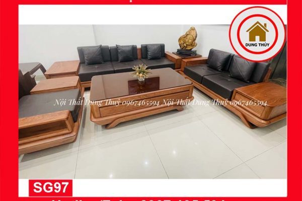 Bộ ghế sofa 2 văng thuyền cánh cong gỗ hương đá SG97