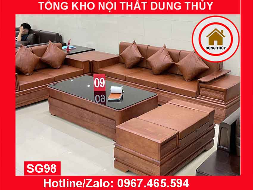 Bộ ghế sofa 2 văng chân pháo cánh gà gỗ sồi Nga SG98