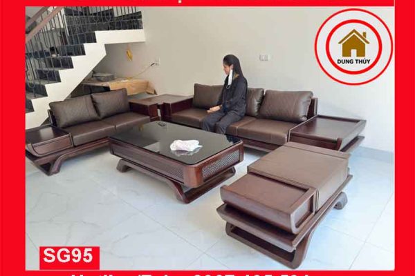 Bộ ghế sofa 2 văng thuyền cánh cong gỗ sồi Nga SG95 catthanh