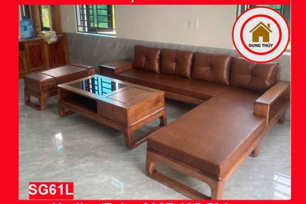Bộ ghế sofa góc chữ L chân quỳ gỗ sồi Nga SG61L