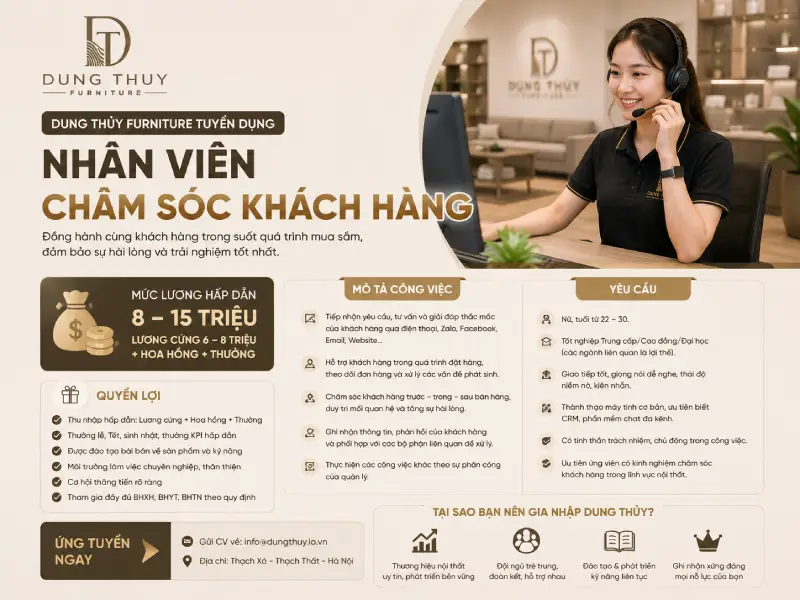 Nội thất Dung Thủy – Dung Thủy Furniture tuyển dụng Nhân viên chăm sóc khách hàng