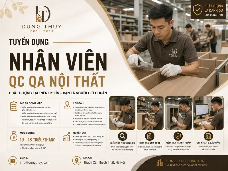 Tuyển dụng Nhân viên QC QA Nội thất