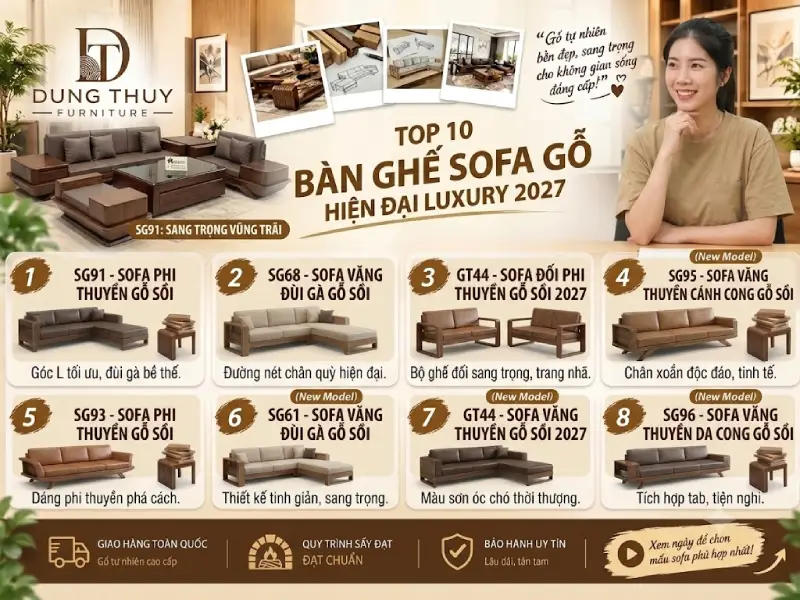bàn ghế sofa gỗ phòng khách kiểu hiện đại luxury