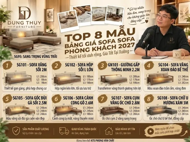 Bảng báo giá bộ bàn ghế sofa gỗ phòng khách năm 2027