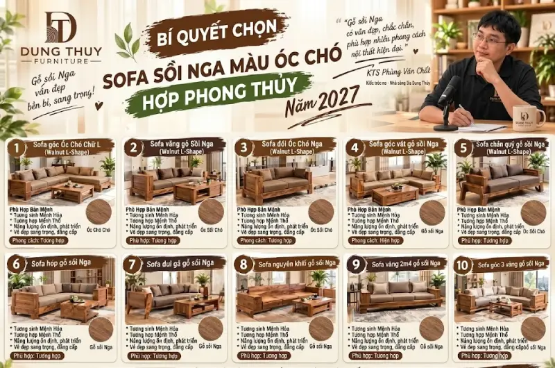 Cách chọn sofa gỗ sồi Nga màu óc chó hợp màu tường & sàn nhà