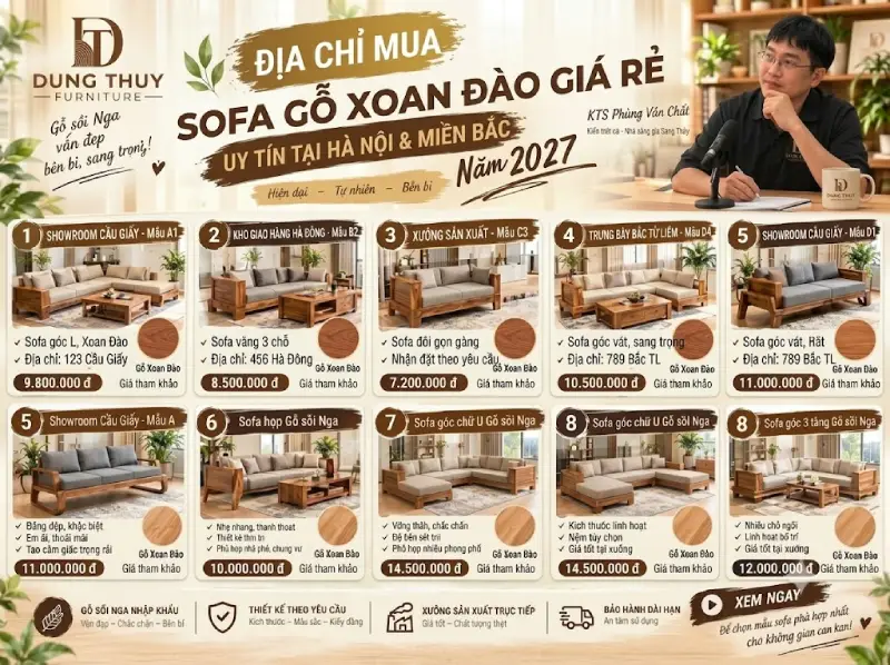 Địa chỉ mua bàn ghế sofa gỗ xoan đào giá rẻ uy tín tại Hà Nội & miền Bắc