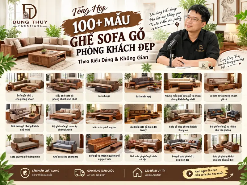 Mẫu Ghế Sofa Gỗ Phòng Khách Đẹp Theo Kiểu Dáng & Không Gian