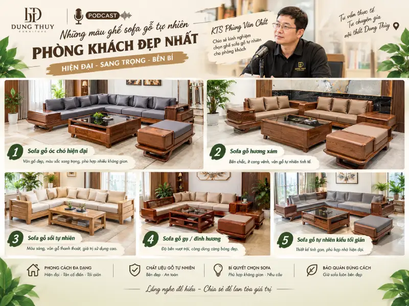Những mẫu ghế sofa gỗ tự nhiên phòng khách đẹp nhất hiện nay