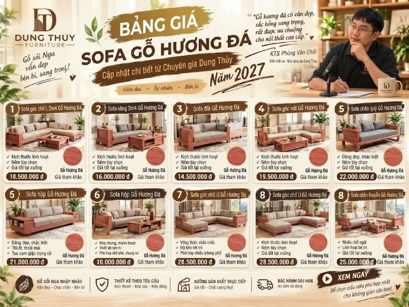 Top 5 mẫu sofa hộp gỗ hương đá hiện đại năm 2027