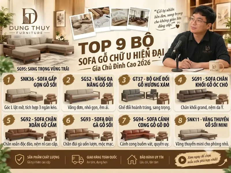 bộ sofa gỗ chữ U hiện đại cho phòng khách