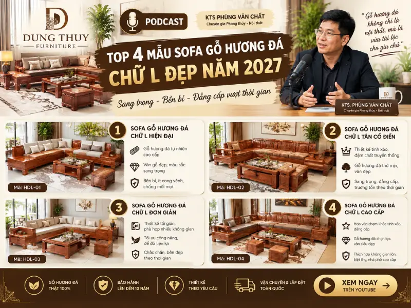 mẫu sofa gỗ hương đá chữ L đẹp