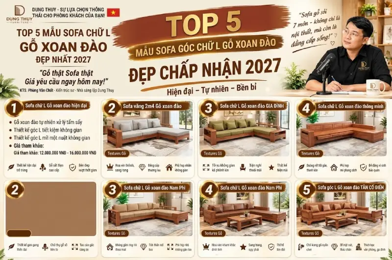 mẫu sofa góc chữ L gỗ xoan đào đẹp