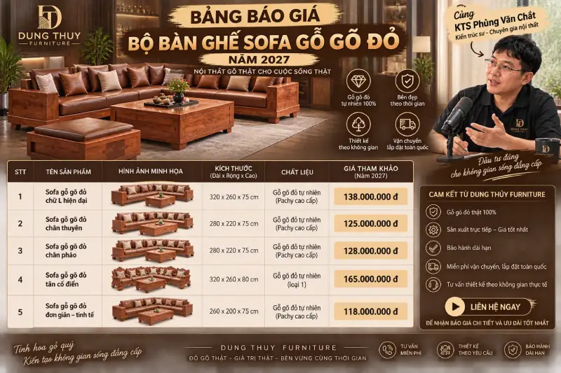 Bảng Báo Giá bộ bàn ghế sofa gỗ gõ đỏ