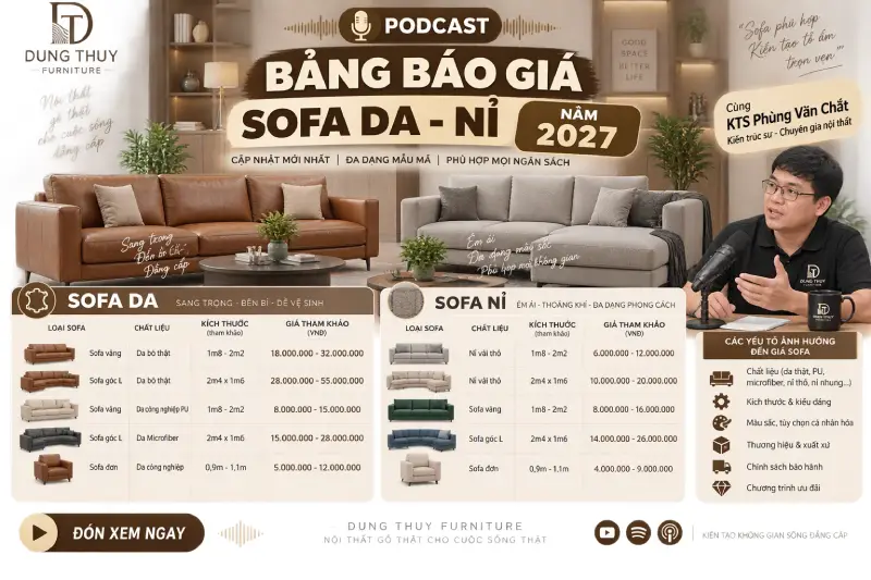 Bảng báo giá sofa da - nỉ