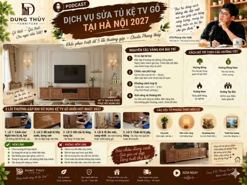Các lỗi thường gặp & dịch vụ sửa tủ kệ tivi gỗ tại Hà Nội